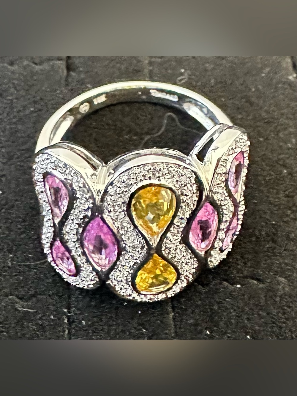Signed Pranda Jewelry 10K Solid Gold Citrine & Pink Topaz Statement Ring 8